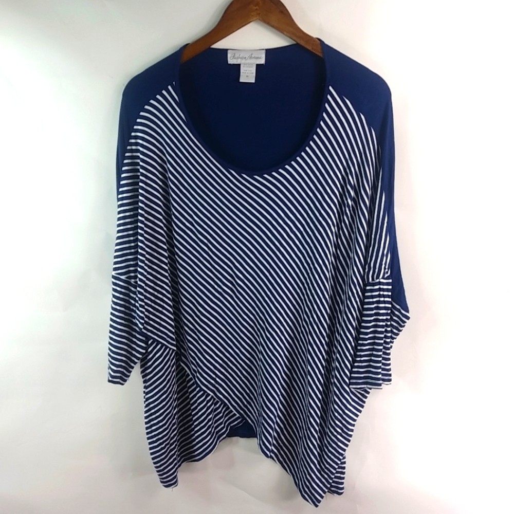 Fashion Avenue XL Navy Stretch Stripe Tunic Top
